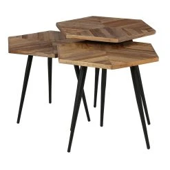 Zago Tables Basses Gigognes (x 3) En Teck Et Métal Hexagonales - WOODY 11 Zago Tables Basses Gigognes (x 3) En Teck Et Métal Hexagonales - WOODY -Sema Design Boutique 100321 FRN04 WEB