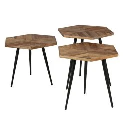 Zago Tables Basses Gigognes (x 3) En Teck Et Métal Hexagonales - WOODY 12 Zago Tables Basses Gigognes (x 3) En Teck Et Métal Hexagonales - WOODY -Sema Design Boutique 100321 FRN05 WEB