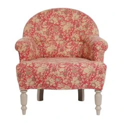 Comptoir De Famille Fauteuil Crapaud Floral En Coton Rouge Et Pin - Margot