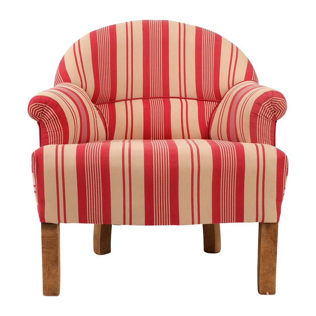 Comptoir De Famille Fauteuil Crapaud Rayé En Coton Rouge Et Pin - Margot 3 Comptoir De Famille Fauteuil Crapaud Rayé En Coton Rouge Et Pin - Margot