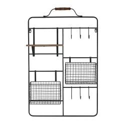 Comptoir De Famille Etagere Murale Avec 2 Panier Reserve 51x80x11cm En Fer Noir Et Sapin