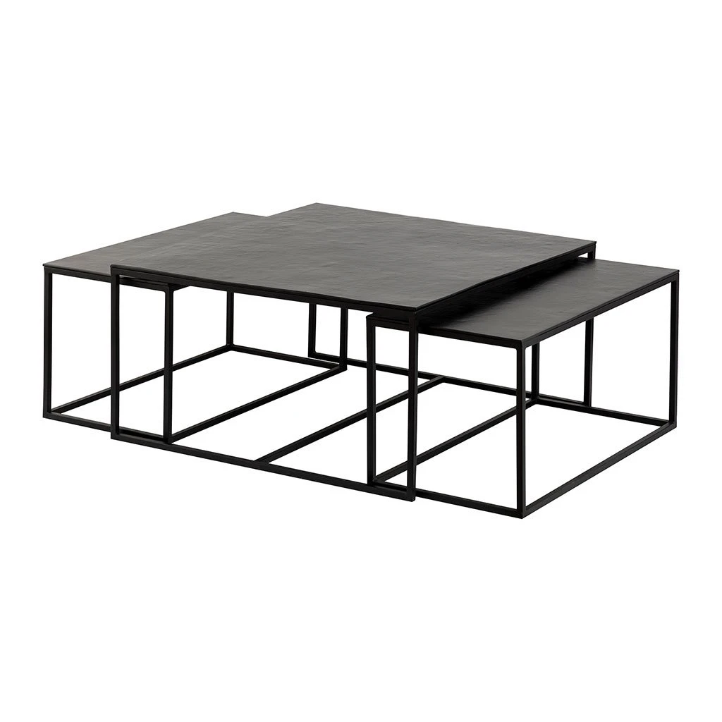 Côté Table Table Basse Gigogne Carrée (lot De 3) En Fer Noir - Felia 3 Côté Table Table Basse Gigogne Carrée (lot De 3) En Fer Noir - Felia