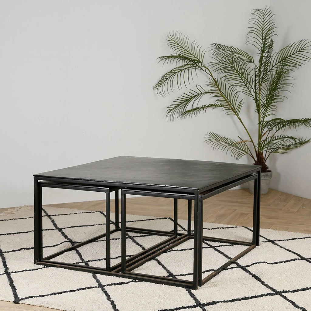 Côté Table Table Basse Gigogne Carrée (lot De 3) En Fer Noir - Felia 5 Côté Table Table Basse Gigogne Carrée (lot De 3) En Fer Noir - Felia – Image 3