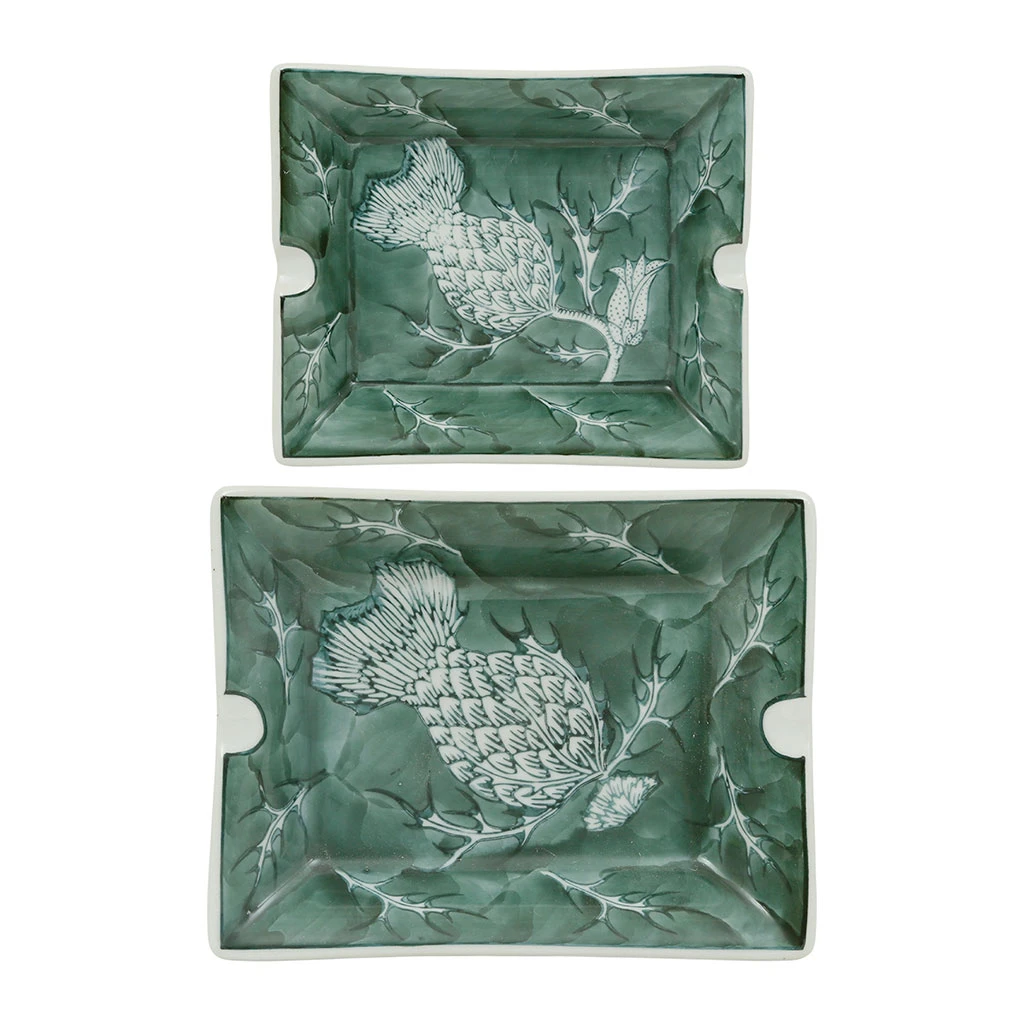 Côté Table Cendriers En Porcelaine Fleurs Vert - Qing 3 Côté Table Cendriers En Porcelaine Fleurs Vert - Qing