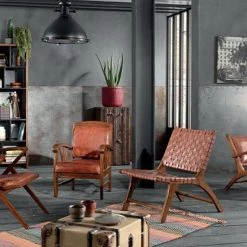 Casita Fauteuil En Teck Et Lanières De Cuir Marron - Irene -Sema Design Boutique 46884 614125 frn03