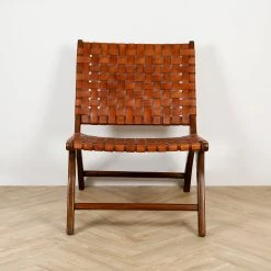 Casita Fauteuil En Teck Et Lanières De Cuir Marron - Irene -Sema Design Boutique 614125 SITU01 WEB