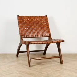 Casita Fauteuil En Teck Et Lanières De Cuir Marron - Irene -Sema Design Boutique 614125 SITU02 WEB