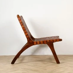 Casita Fauteuil En Teck Et Lanières De Cuir Marron - Irene -Sema Design Boutique 614125 SITU03 WEB