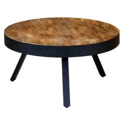 Zago Table Basse Ronde En Teck Recyclé Et Métal D76cm - Wally