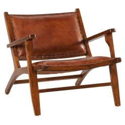 Casita Fauteuil En Teck Et Cuir Marron - Arlot