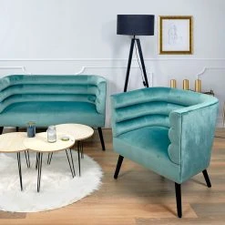 Home Déco Factory Fauteuil Club En Velours Vert De Gris - Amelia -Sema Design Boutique 623887 FRN04 WEB