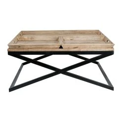 PG Trading Table Basse Carrée Avec Plateaux En Manguier Et Fer Noir L120cm - Noe