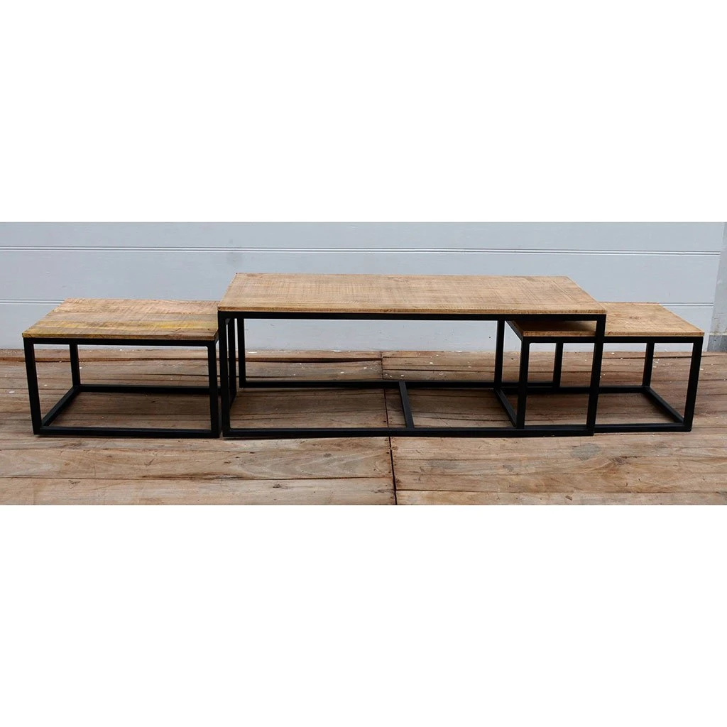 PG Trading Table Basse Gigogne (lot De 3) En Manguier Et Fer Noir -Noe 4 PG Trading Table Basse Gigogne (lot De 3) En Manguier Et Fer Noir -Noe – Image 2