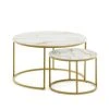 La Forma Table Basse Gigogne Ronde (lot De 2) Effet Marbre Blanc Et Fer Doré - Léonor