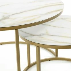 La Forma Table Basse Gigogne Ronde (lot De 2) Effet Marbre Blanc Et Fer Doré - Léonor -Sema Design Boutique 633008 FRN04 WEB