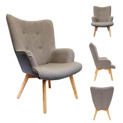 Home Déco Factory Fauteuil De Salon En Bois Et Tissu Gris - Nora -Sema Design Boutique 638115 FRN05 WEB