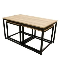 Home Déco Factory Table Basse Gigogne (lot De 3) En Plaqué Bois Et Fer Noir - Selya -Sema Design Boutique 638118 FRN04 WEB
