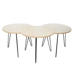Home Déco Factory Table Basse Gigogne (lot De 3) En Plaqué Bois, Blanc Et Fer Noir - Audry