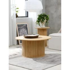 Unique Table Basse En Placage Chêne Naturel D90cm - Nola -Sema Design Boutique 648102 FRN03 WEB