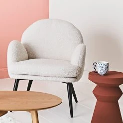 Zago Fauteuil En Tissu Effet Laine Bouclette Blanc - Oria -Sema Design Boutique 6db78 amb hd fds cat23 4918