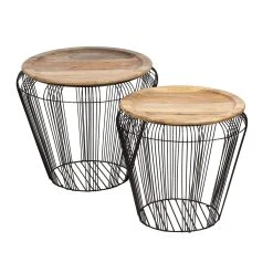 SEMA DESIGN Table Basse (lot De 2) En Manguier Et Fer Noir - Kleia -Sema Design Boutique 73943 DET01 WEB