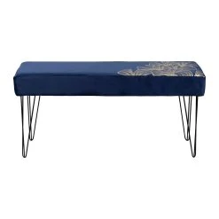 SEMA DESIGN Banc En Velours Bleu Indigo Et Motifs Dorés