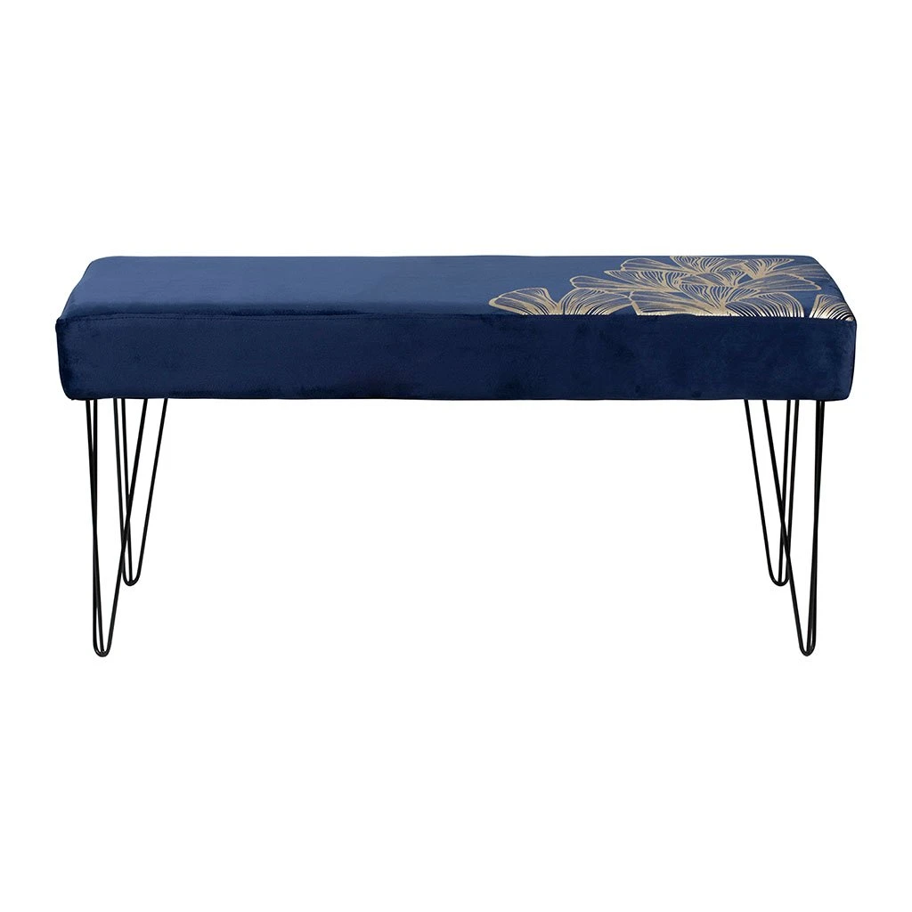 SEMA DESIGN Banc En Velours Bleu Indigo Et Motifs Dorés 3 SEMA DESIGN Banc En Velours Bleu Indigo Et Motifs Dorés