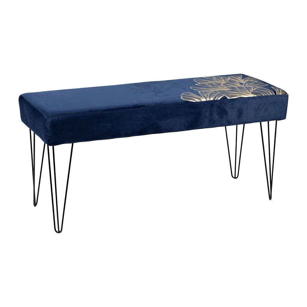 SEMA DESIGN Banc En Velours Bleu Indigo Et Motifs Dorés 5 SEMA DESIGN Banc En Velours Bleu Indigo Et Motifs Dorés – Image 3