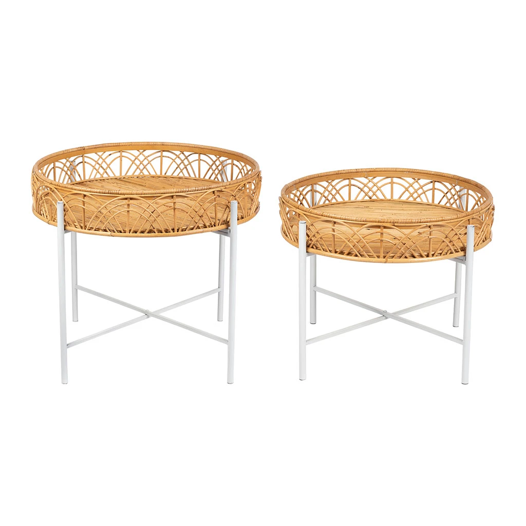 SEMA DESIGN Table Basse (lot De 2) En Rotin Naturel Et Fer Blanc - Element 3 SEMA DESIGN Table Basse (lot De 2) En Rotin Naturel Et Fer Blanc - Element