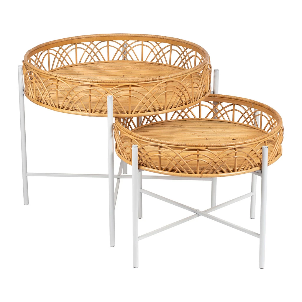 SEMA DESIGN Table Basse (lot De 2) En Rotin Naturel Et Fer Blanc - Element 4 SEMA DESIGN Table Basse (lot De 2) En Rotin Naturel Et Fer Blanc - Element – Image 2