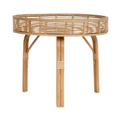SEMA DESIGN Table Basse Ronde En Bambou Naturel Et Verre Noir D55cm