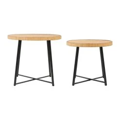 SEMA DESIGN Table Basse (lot De 2) En Bambou, Rotin Et Pieds En Fer Noir - Saori