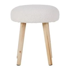 SEMA DESIGN Tabouret Bouclette Ivoire Et Bois De Pin -Element
