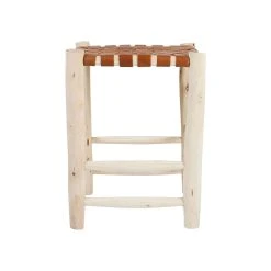 SEMA DESIGN Tabouret En Cuir Brun Et Bois D'eucalyptus - Cuir
