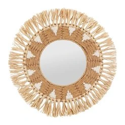 SEMA DESIGN Miroir Rond Naturel Et Blanc En Raphia D42cm - Terre Brulée