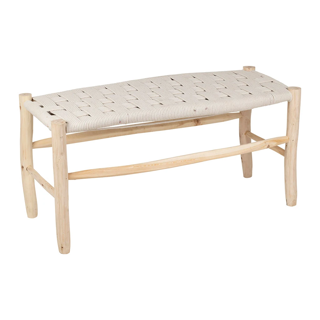 SEMA DESIGN Banc En Bois D'eucalyptus Et Coton Beige 4 SEMA DESIGN Banc En Bois D'eucalyptus Et Coton Beige – Image 2