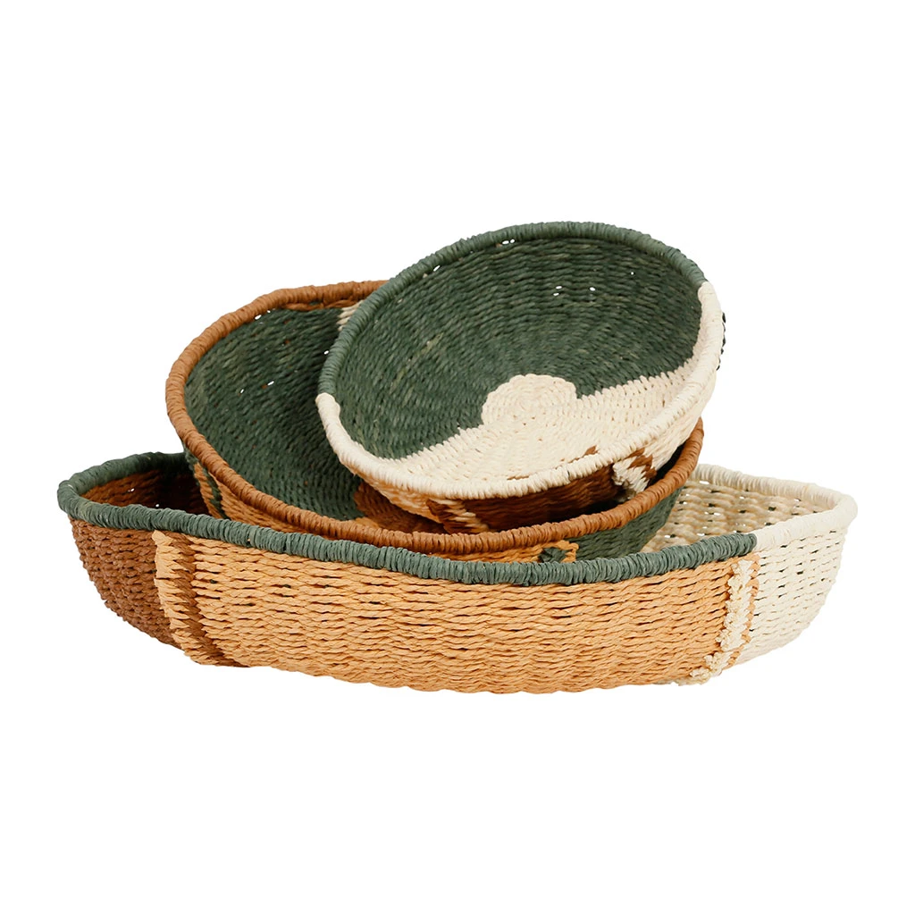 SEMA DESIGN Deco Murale Ronde Panier X3 Vert, Brun Et Corail En Corde - Sweet Leaves 4 SEMA DESIGN Deco Murale Ronde Panier X3 Vert, Brun Et Corail En Corde - Sweet Leaves – Image 2