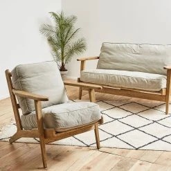 Côté Table Fauteuil En Coton Gris Et Chêne - Laureli -Sema Design Boutique e6274 32402 situ04 web